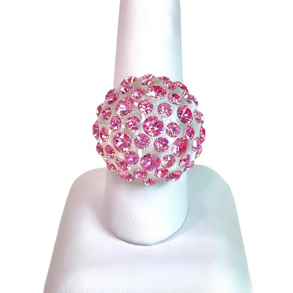 Pink Swarovski Crystal Acrylic Dome Ring, Lucite Clear Statement Ring - Picture 11 of 13
